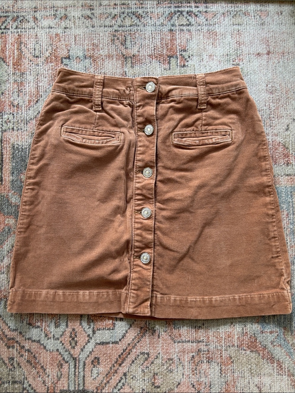 7 For All Mankind Corduroy Brown Button-Front Mini Skirt